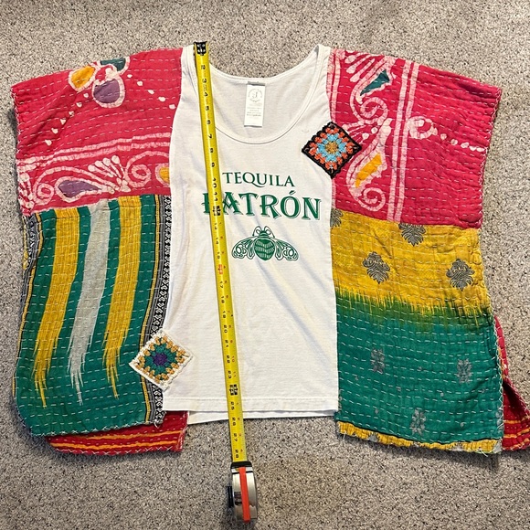 Upcycled Tequila Patrón Kantha Patchwork Embroidered Tee - Picture 2 of 5
